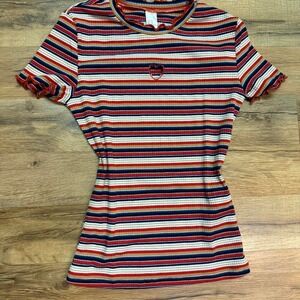 Y2K heart cutout striped ribbed babydoll t shirt